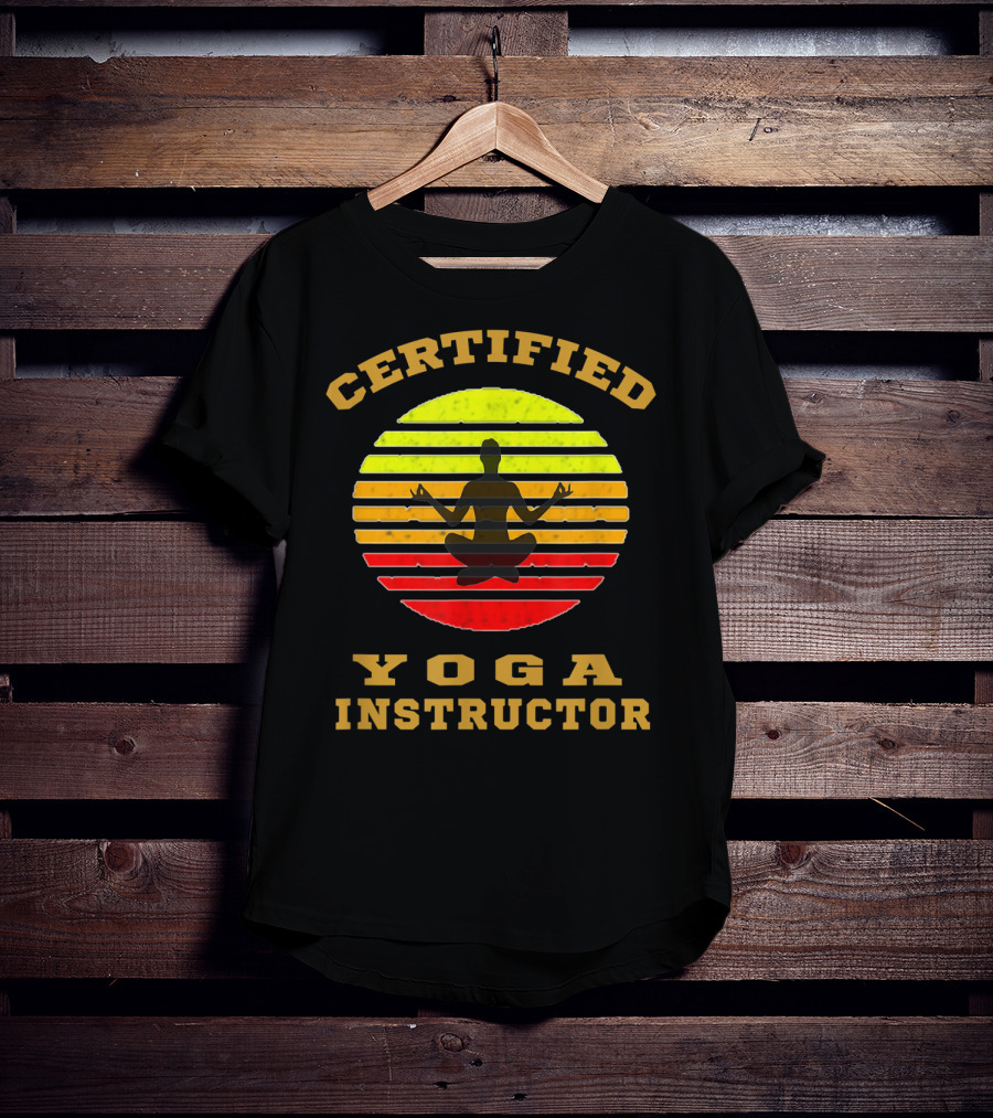 Certified Yoga Instructor Retro Sunset Meditating T-Shirt