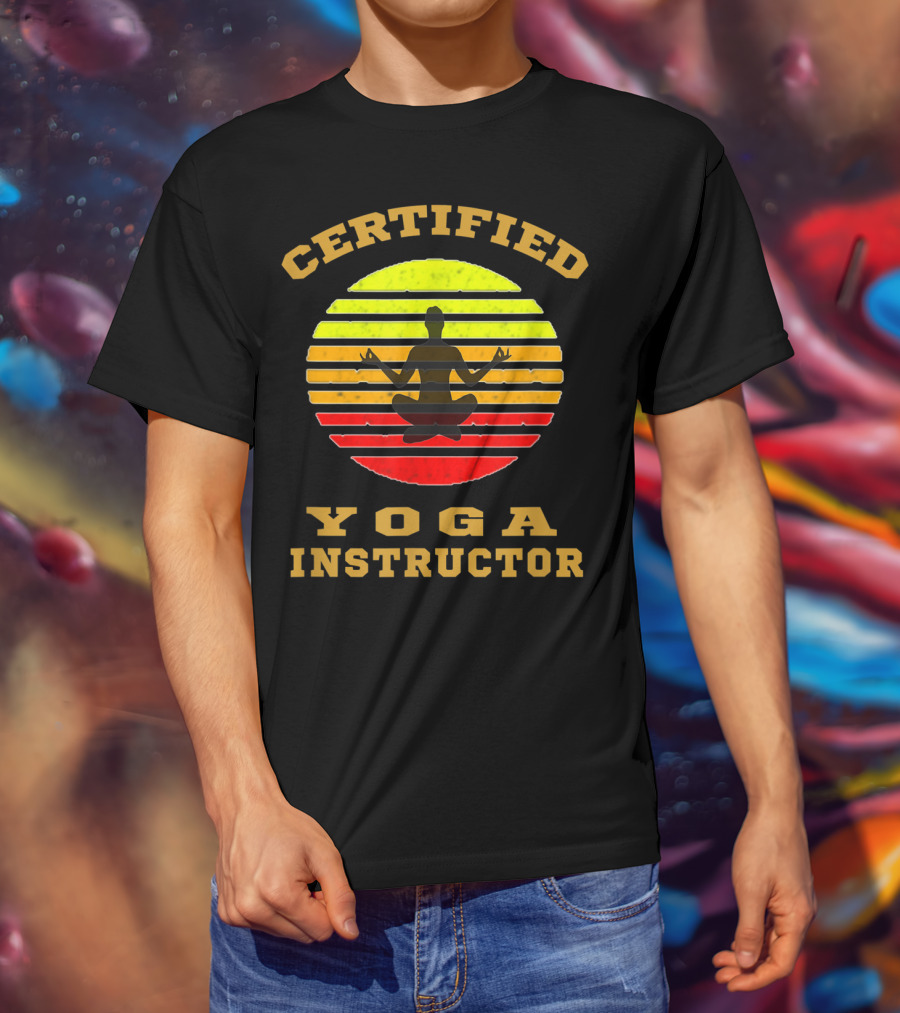 Certified Yoga Instructor Retro Sunset Meditating T-Shirt