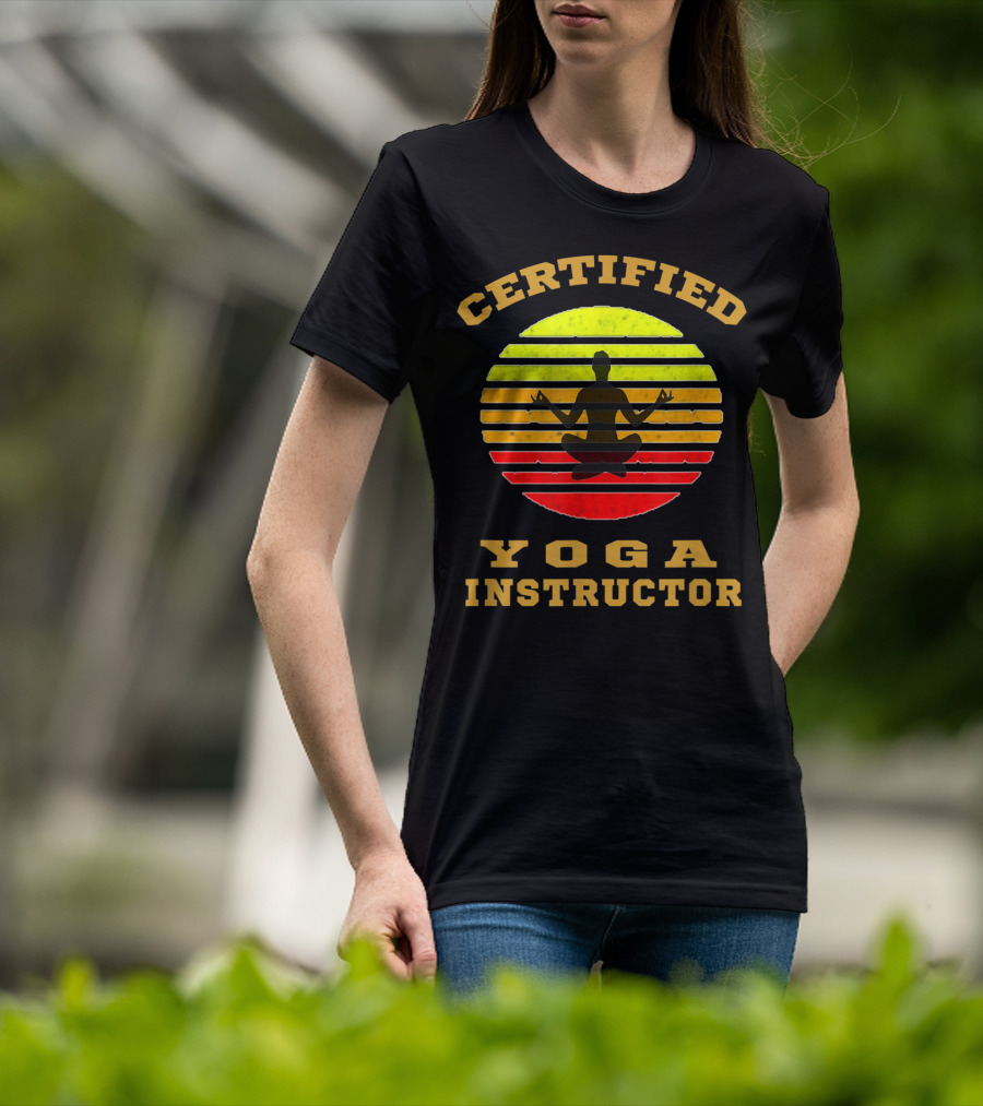 Certified Yoga Instructor Retro Sunset Meditating T-Shirt