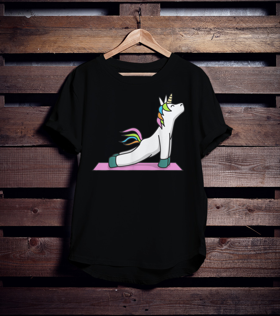 Cute Yoga Unicorn Meditation Fitness Pose With Rainbow Mane T-Shirt