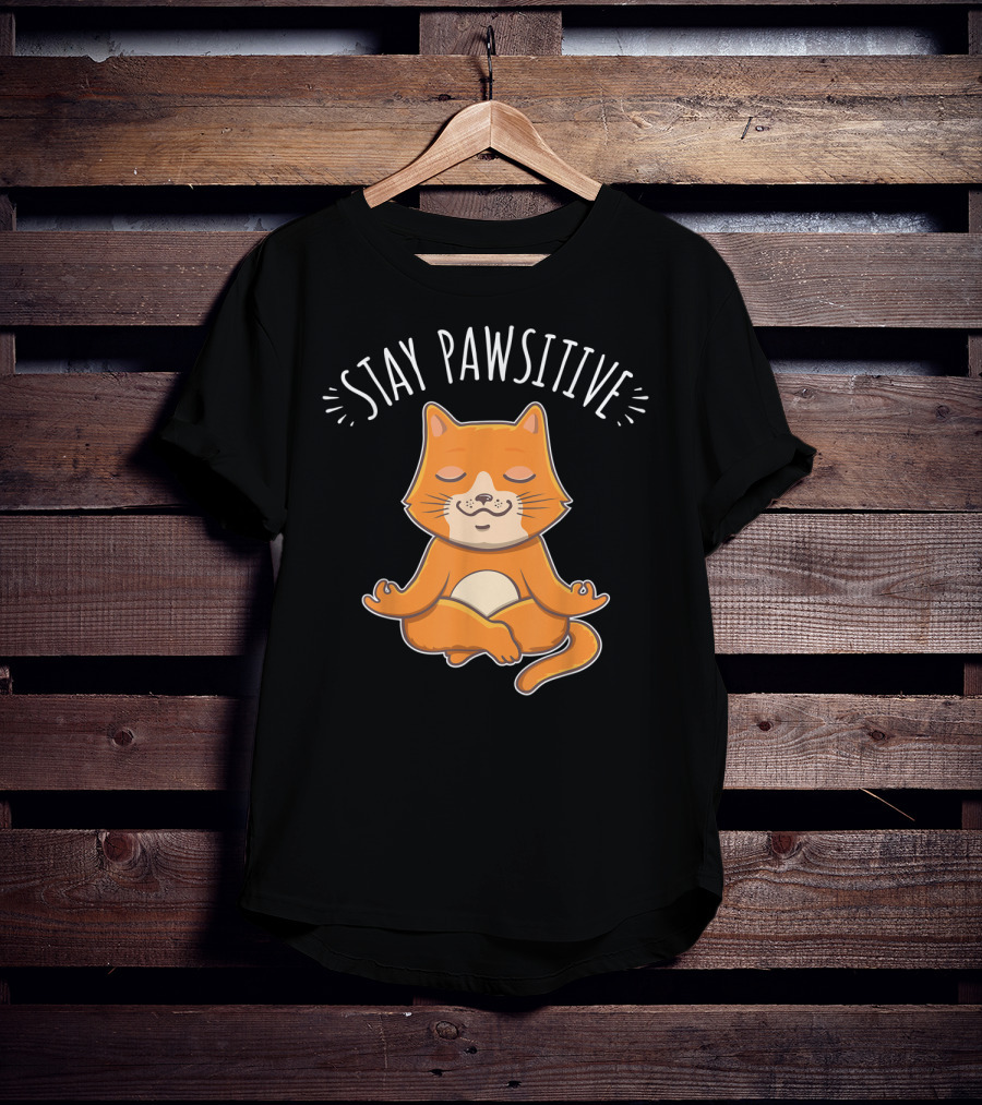 Stay Pawsitive Funny Cat Yoga Meditation T-Shirt
