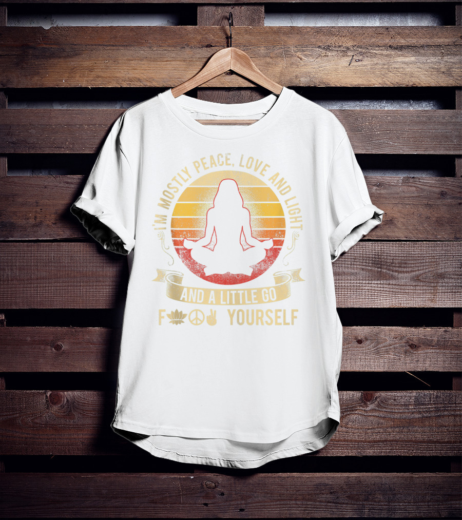 I Am Mostly Peace Love Light Lotus Peace Sign Gesture Go Yourself T-Shirt