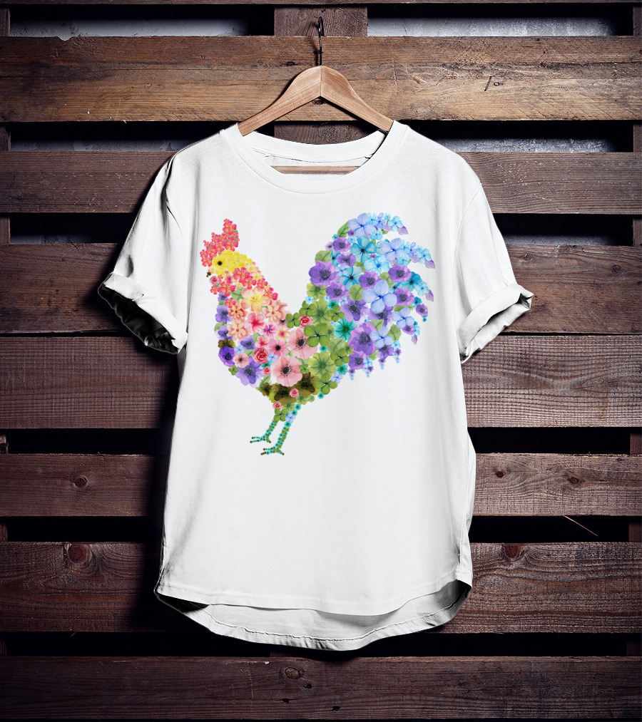 CHICKEN Flower Patterned Rooster With Vibrant Floral Colors T-Shirt