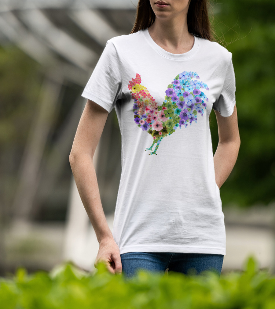 CHICKEN Flower Patterned Rooster With Vibrant Floral Colors T-Shirt