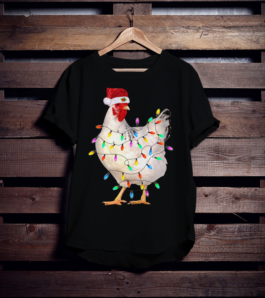 Chicken Light Christmas Santa Hat String Lights T-Shirt