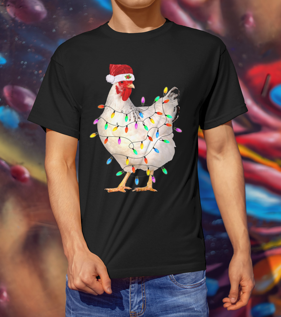 Chicken Light Christmas Santa Hat String Lights T-Shirt