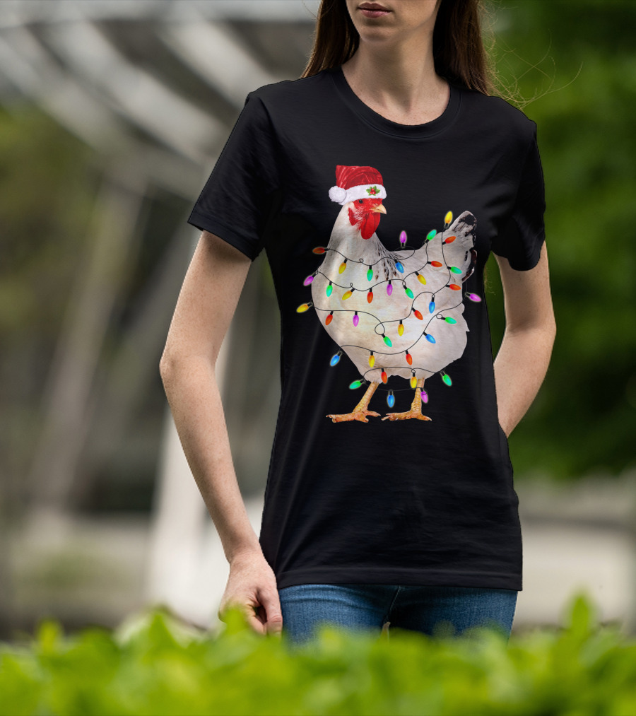 Chicken Light Christmas Santa Hat String Lights T-Shirt