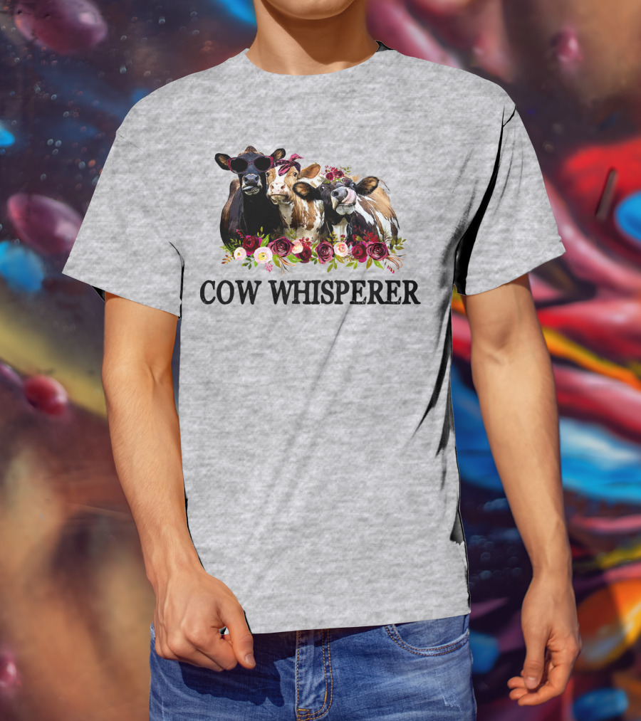Cow Whisperer Funny Cows With Sunglasses And Flowers T-Shirt