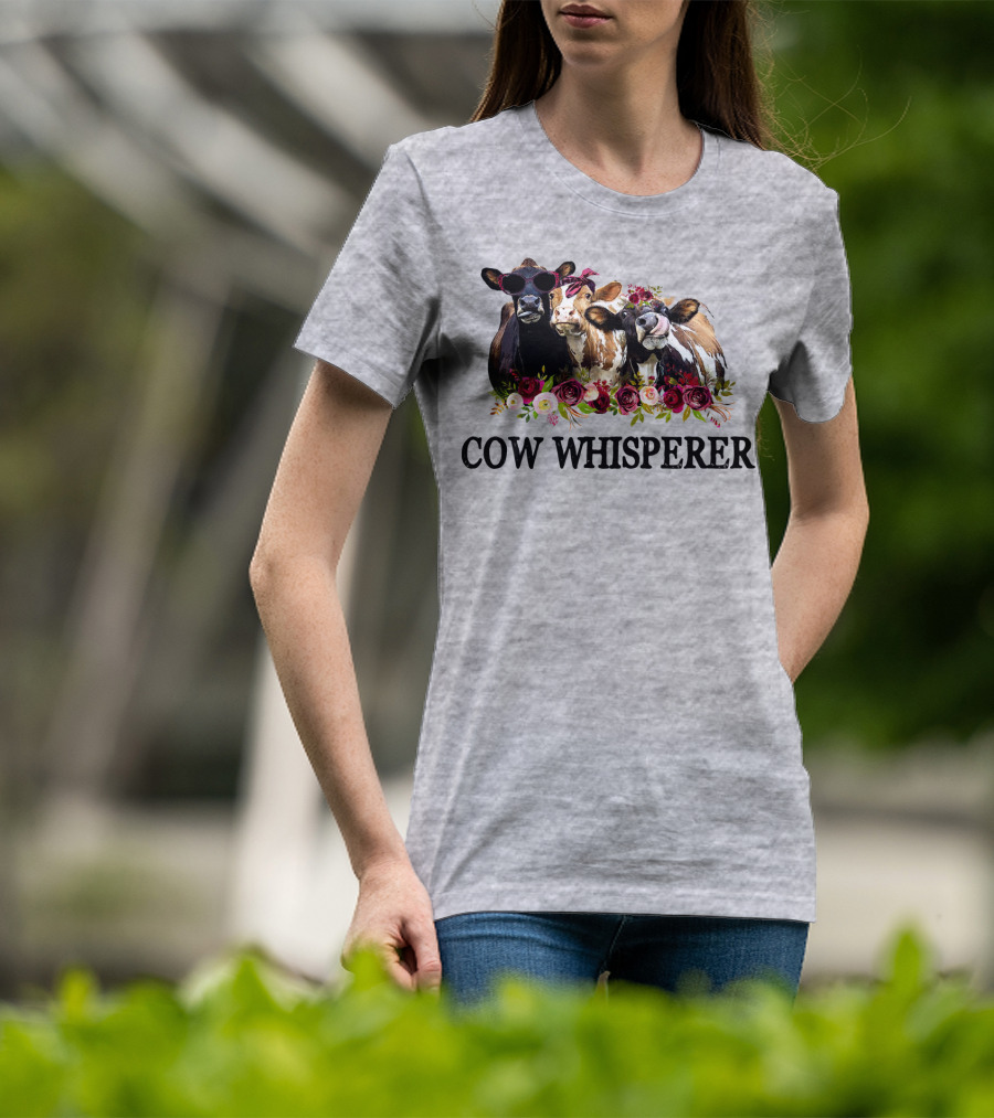 Cow Whisperer Funny Cows With Sunglasses And Flowers T-Shirt