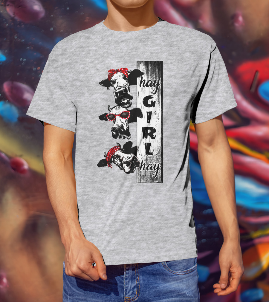 Hay GIRL Hay Cow Trio Red Bandana And Glasses T-Shirt