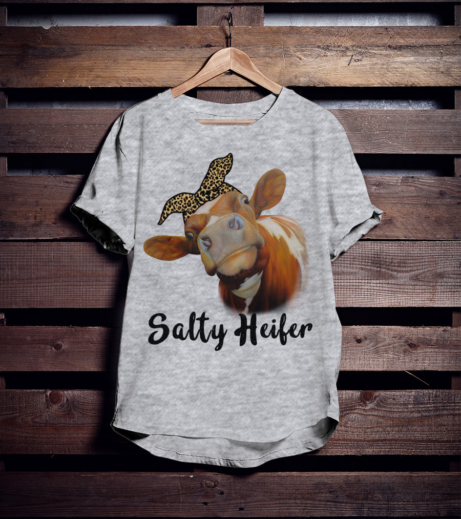Salty Heifer Leopard Headband Cow T-Shirt