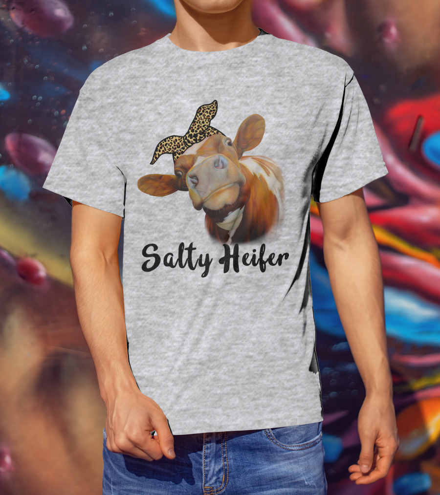 Salty Heifer Leopard Headband Cow T-Shirt