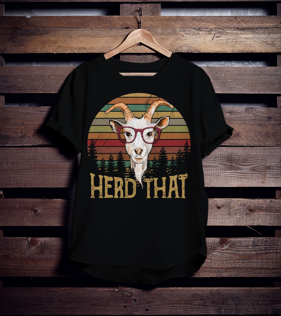 Goat Herd That Retro Style Glasses Forest Silhouette Vintage T-Shirt