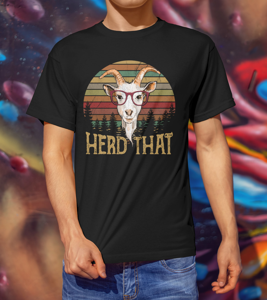 Goat Herd That Retro Style Glasses Forest Silhouette Vintage T-Shirt