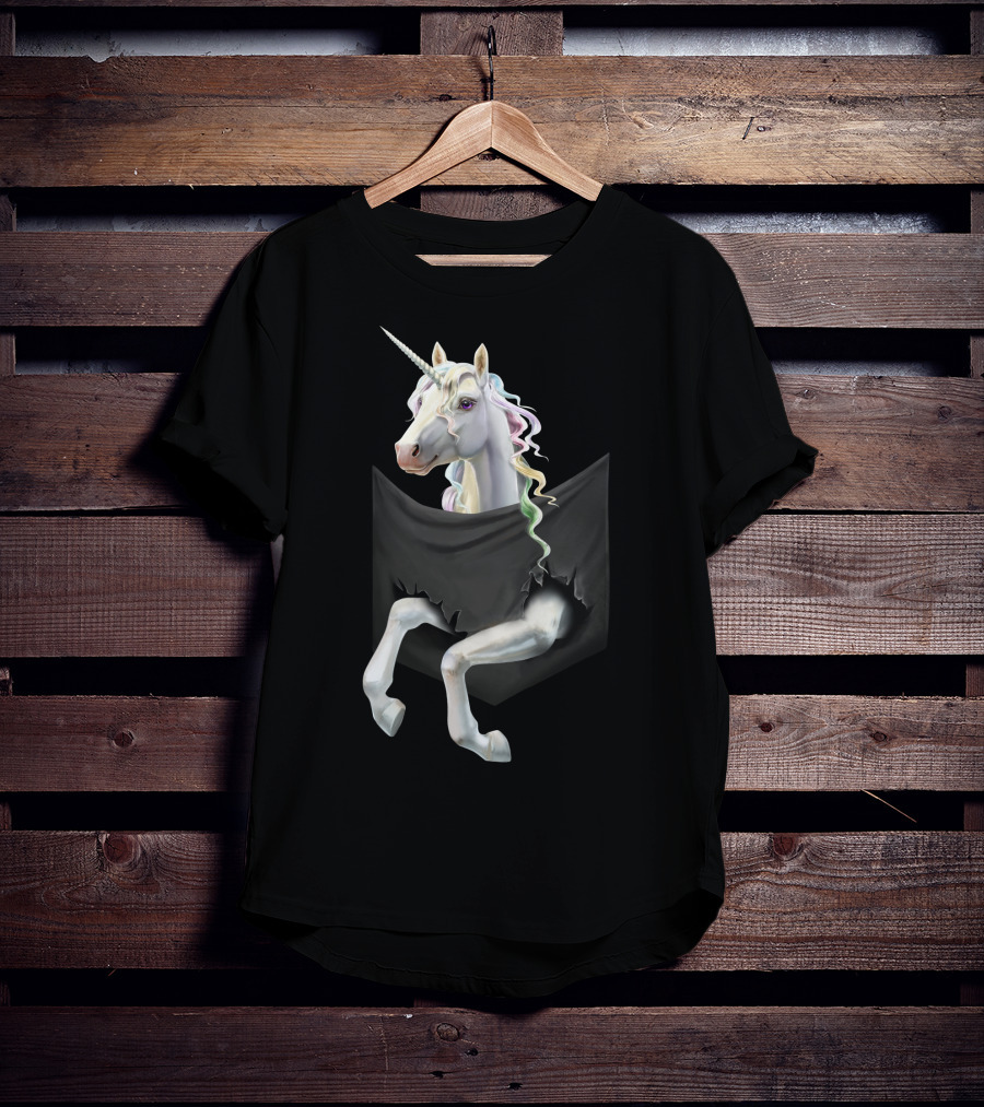 Unicorn Peeking From Torn Pocket T-Shirt