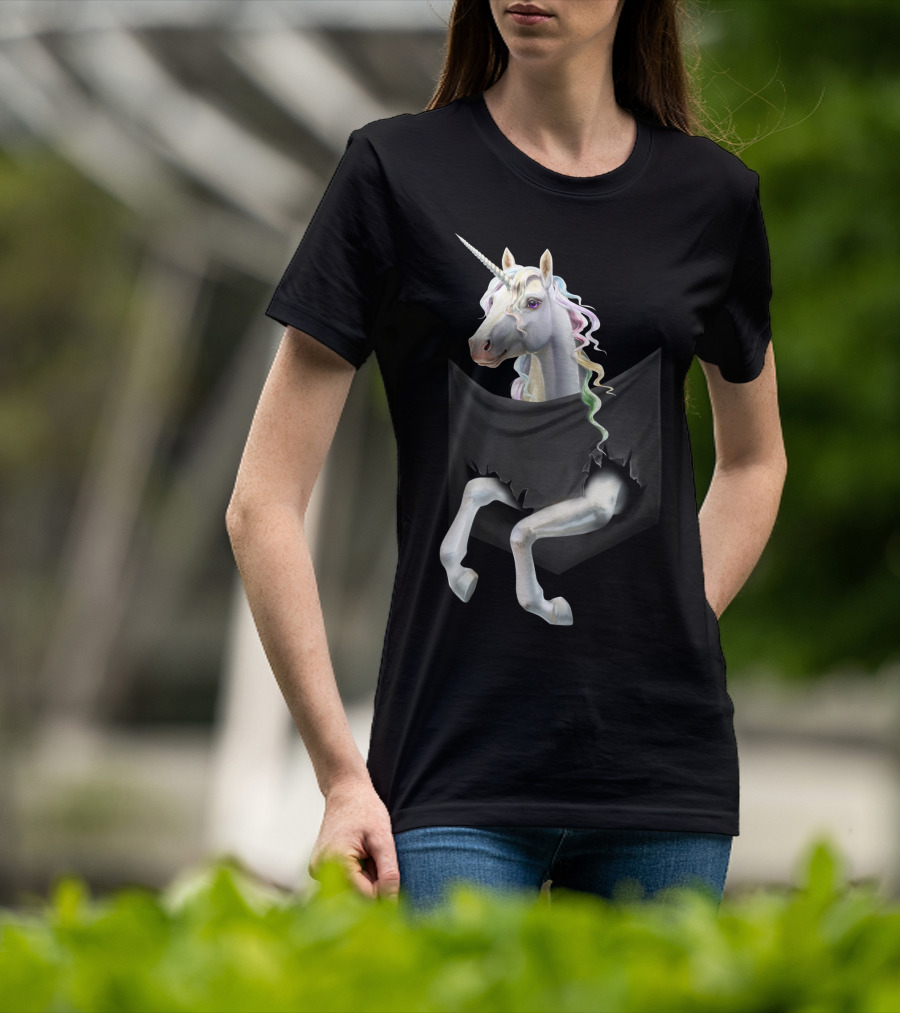 Unicorn Peeking From Torn Pocket T-Shirt