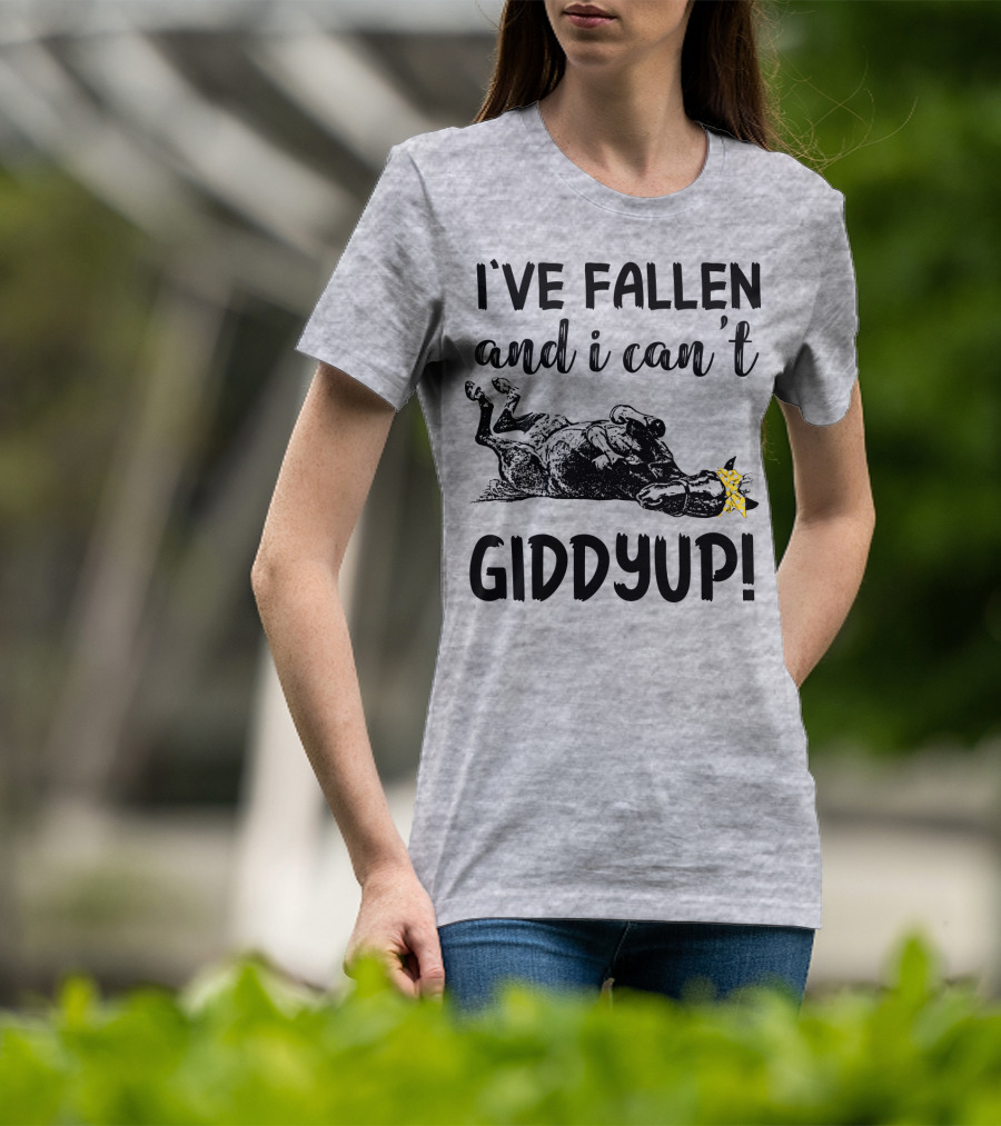 I've Fallen And I Can't Giddyup I've Fallen Cow With Yellow Bow T-Shirt