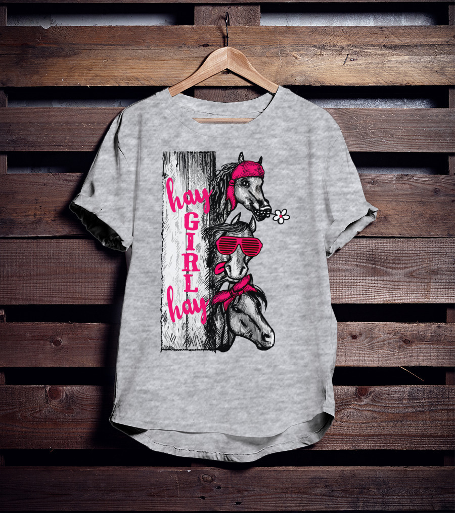Hay GIRL Hay Funny Horse Trio With Bandanas And Sunglasses T-Shirt