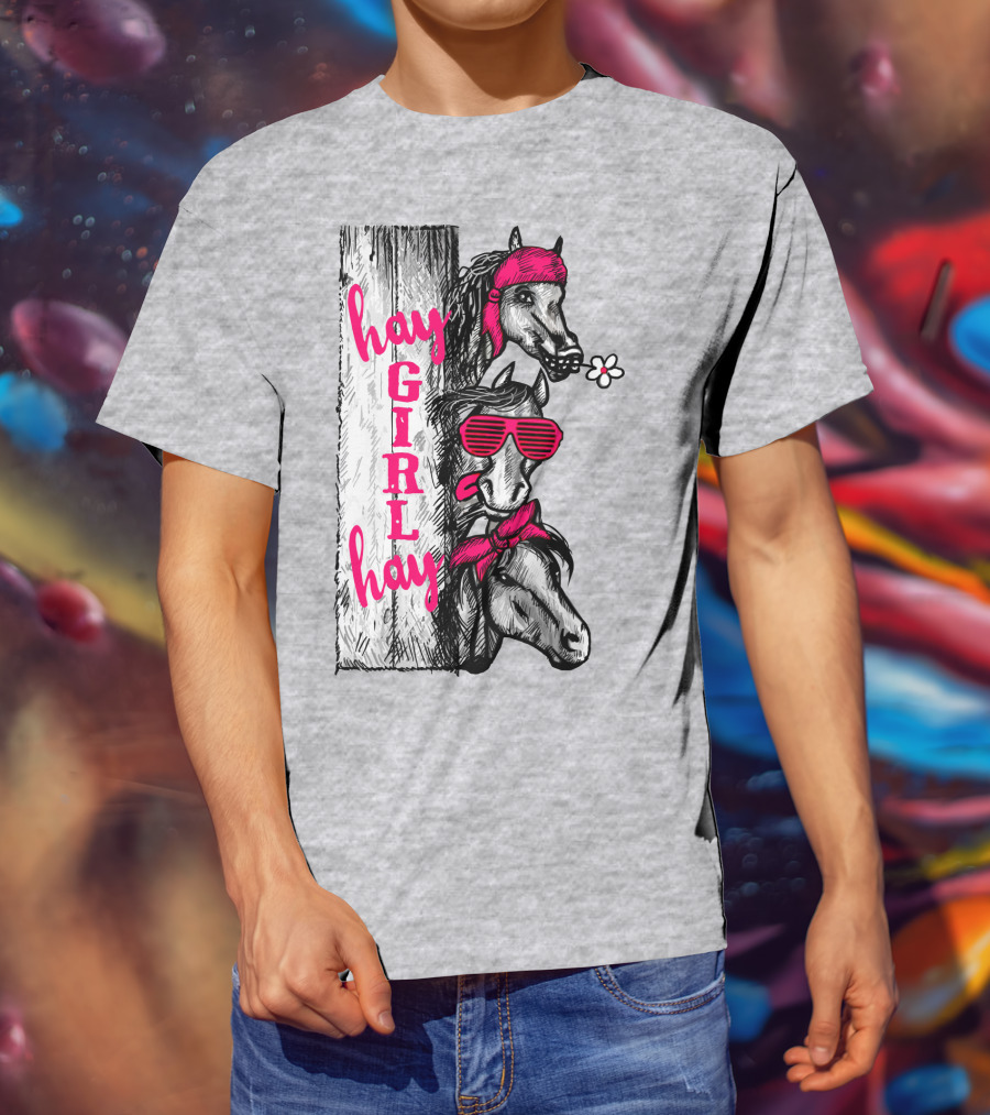Hay GIRL Hay Funny Horse Trio With Bandanas And Sunglasses T-Shirt