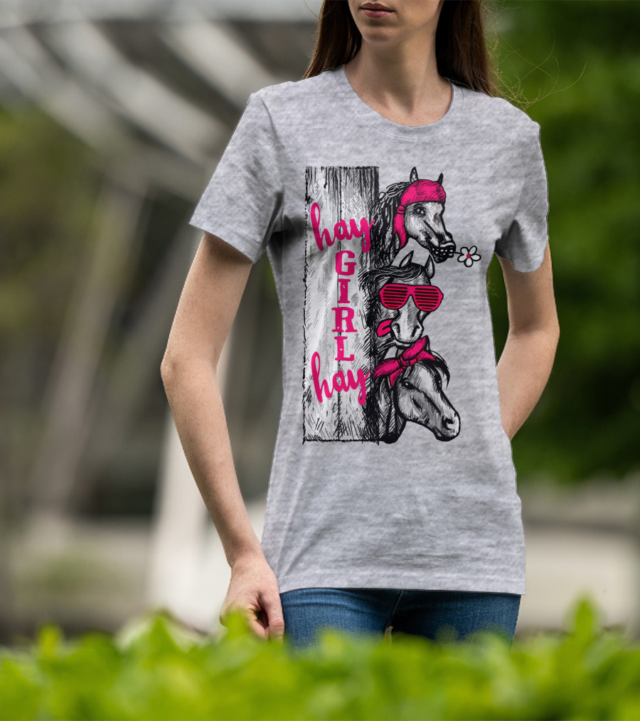 Hay GIRL Hay Funny Horse Trio With Bandanas And Sunglasses T-Shirt