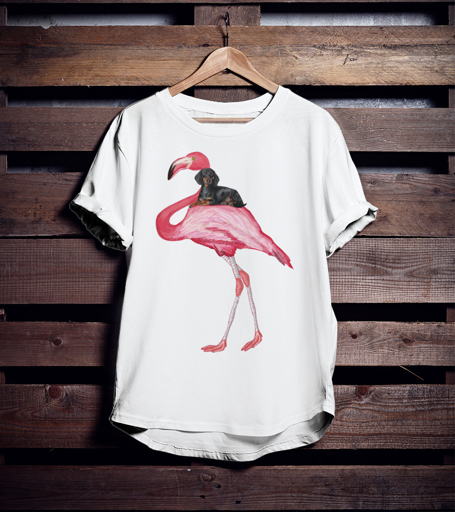 Flamingo And Dachshund Adventure T-Shirt