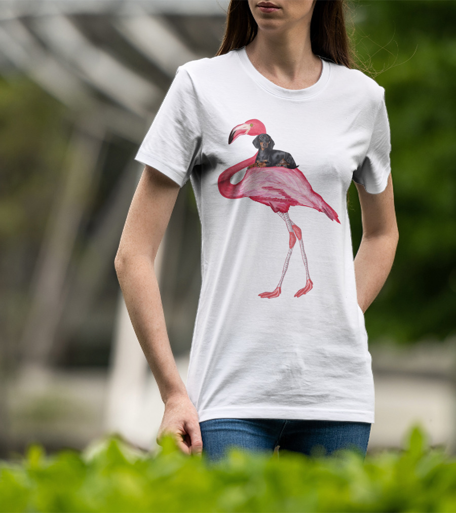 Flamingo And Dachshund Adventure T-Shirt