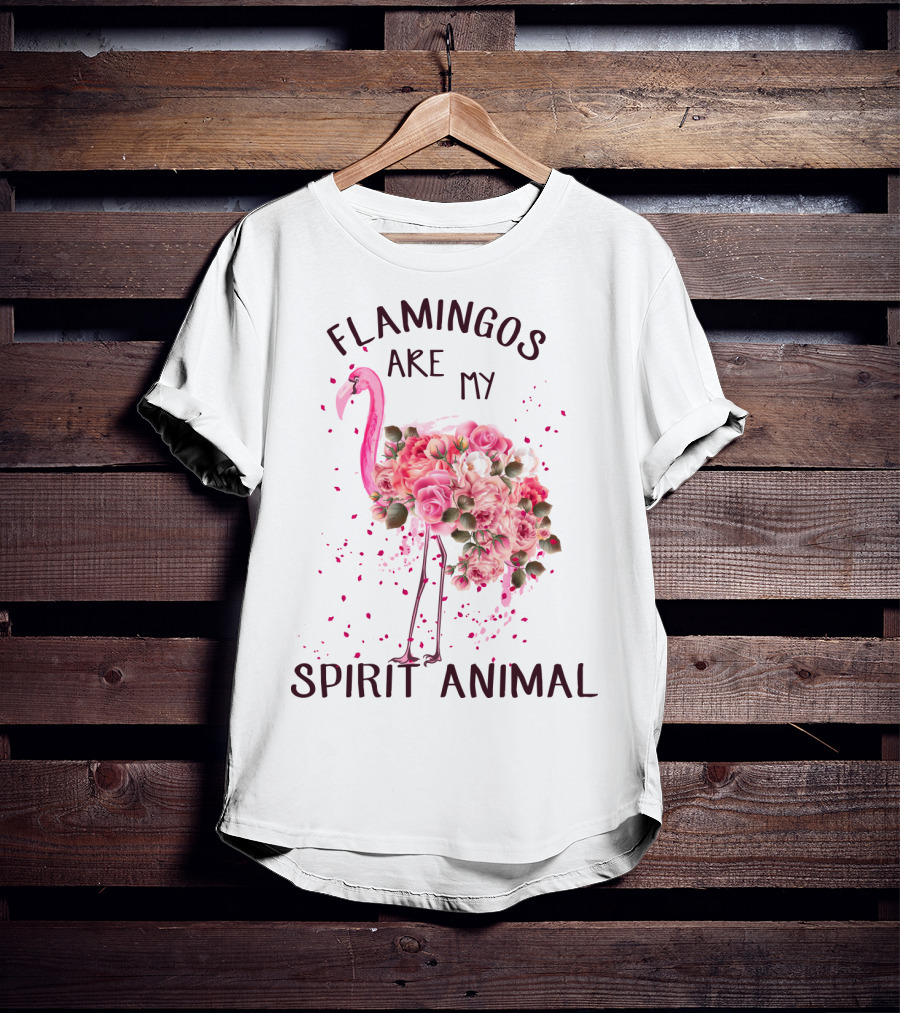 Flamingos Are My Spirit Animal Floral Flamingo Roses T-Shirt