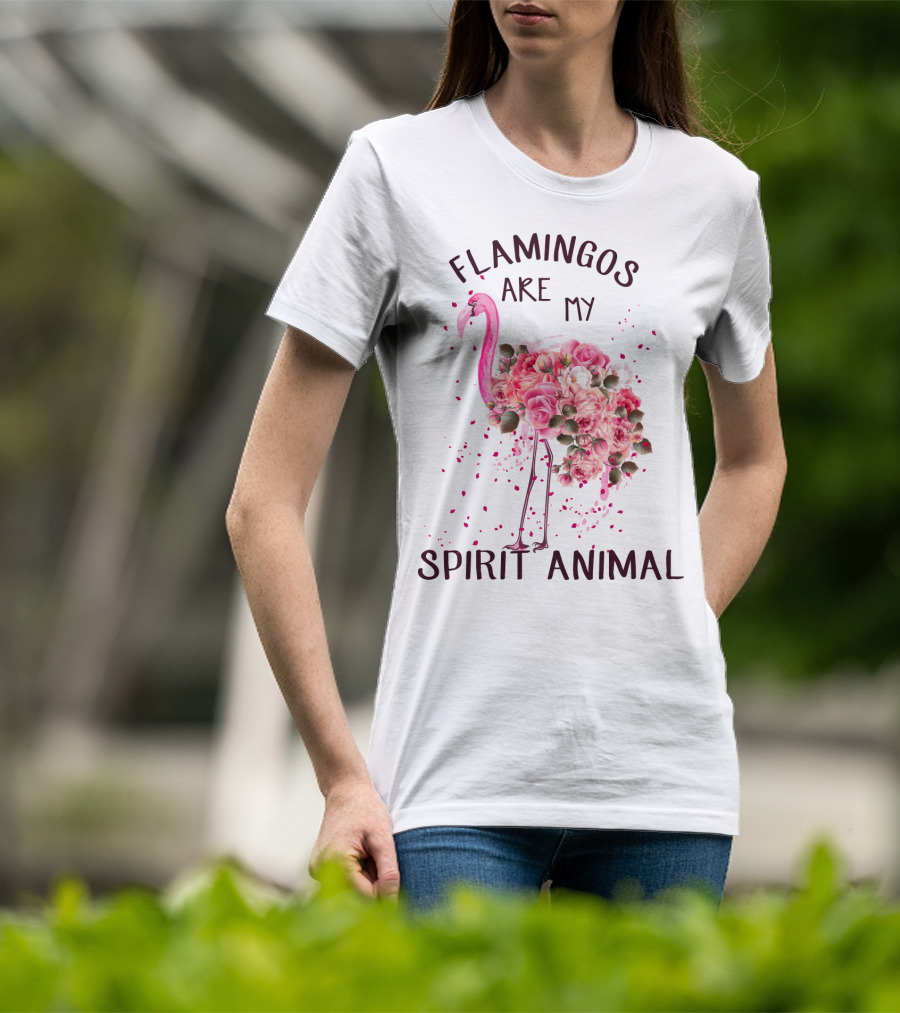 Flamingos Are My Spirit Animal Floral Flamingo Roses T-Shirt