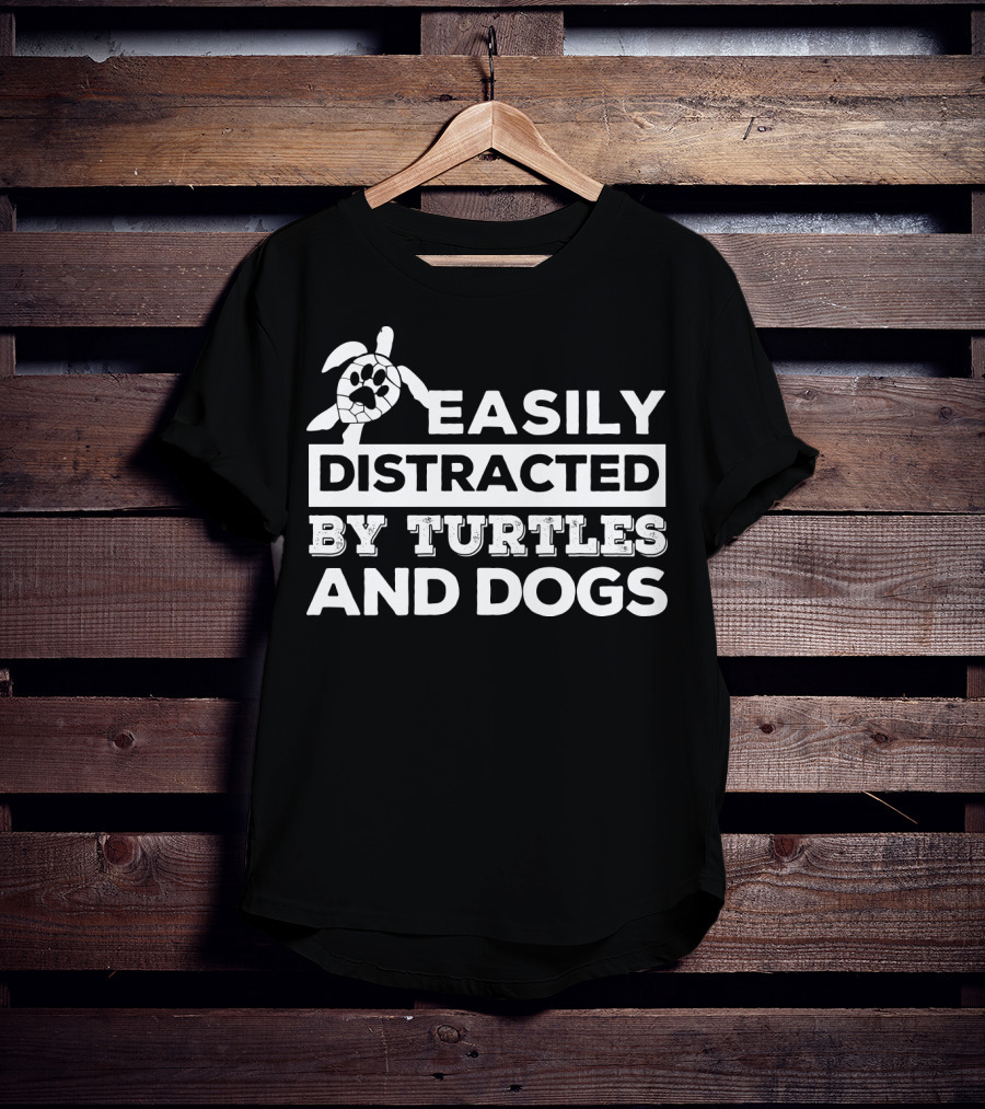 Easily Distracted By Turtles And Dogs Paw Print Turtle T-Shirt