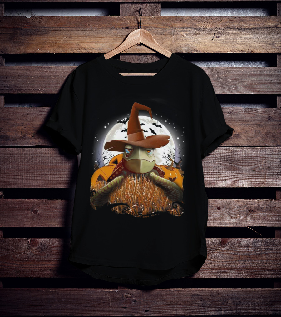Halloween Turtle In Witch Hat Moonlit Pumpkin Patch T-Shirt