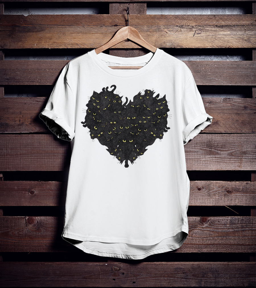 Cats Heartful Black Cats Yellow Eyes T-Shirt