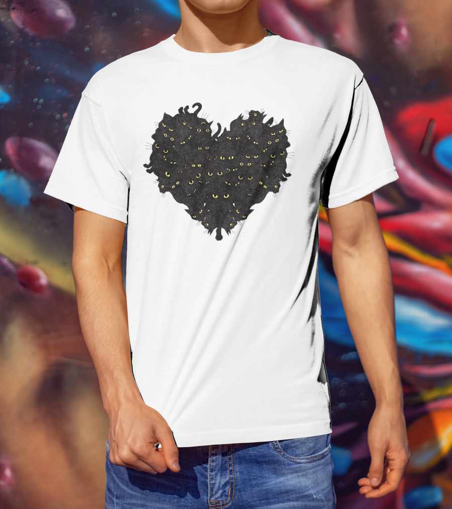 Cats Heartful Black Cats Yellow Eyes T-Shirt