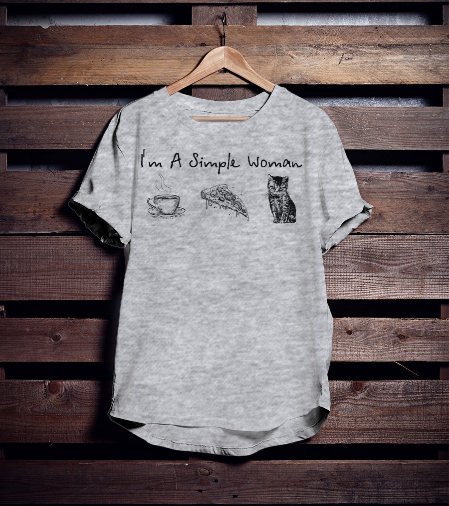 I'm A Simple Woman Coffee Pizza Cat T-Shirt