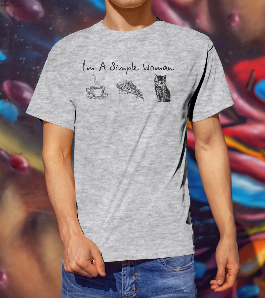 I'm A Simple Woman Coffee Pizza Cat T-Shirt