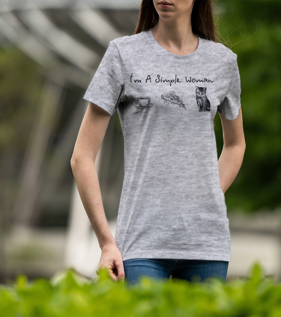I'm A Simple Woman Coffee Pizza Cat T-Shirt