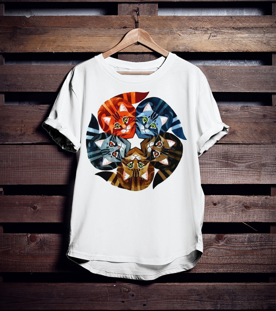 Cat Star Kaleidoscope With Five Colorful Cats In A Circle T-Shirt