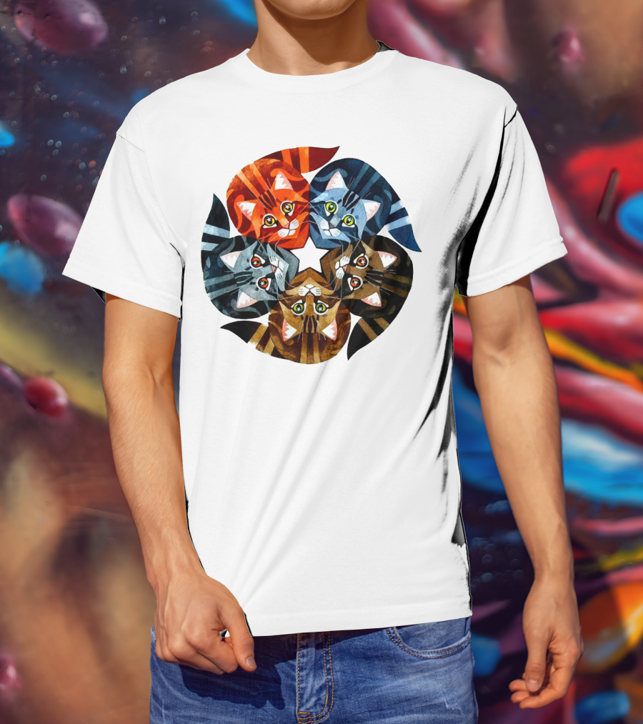 Cat Star Kaleidoscope With Five Colorful Cats In A Circle T-Shirt