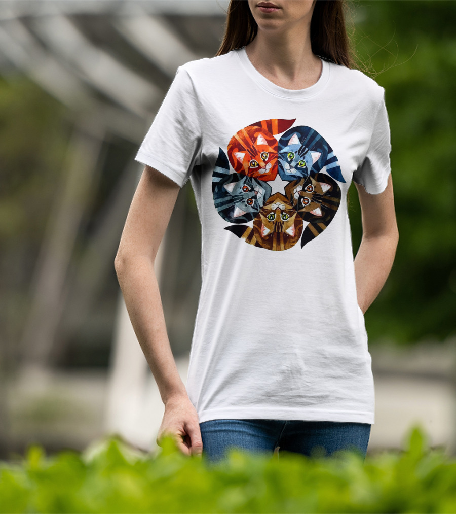 Cat Star Kaleidoscope With Five Colorful Cats In A Circle T-Shirt