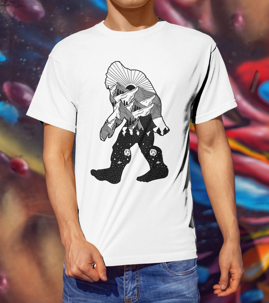 Bigfoot Mountain Landscape Cosmic Stars T-Shirt