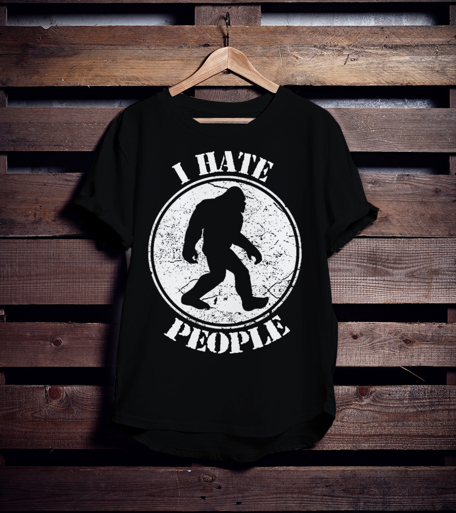 I Hate People Bigfoot Silhouette Walking In Circle T-Shirt
