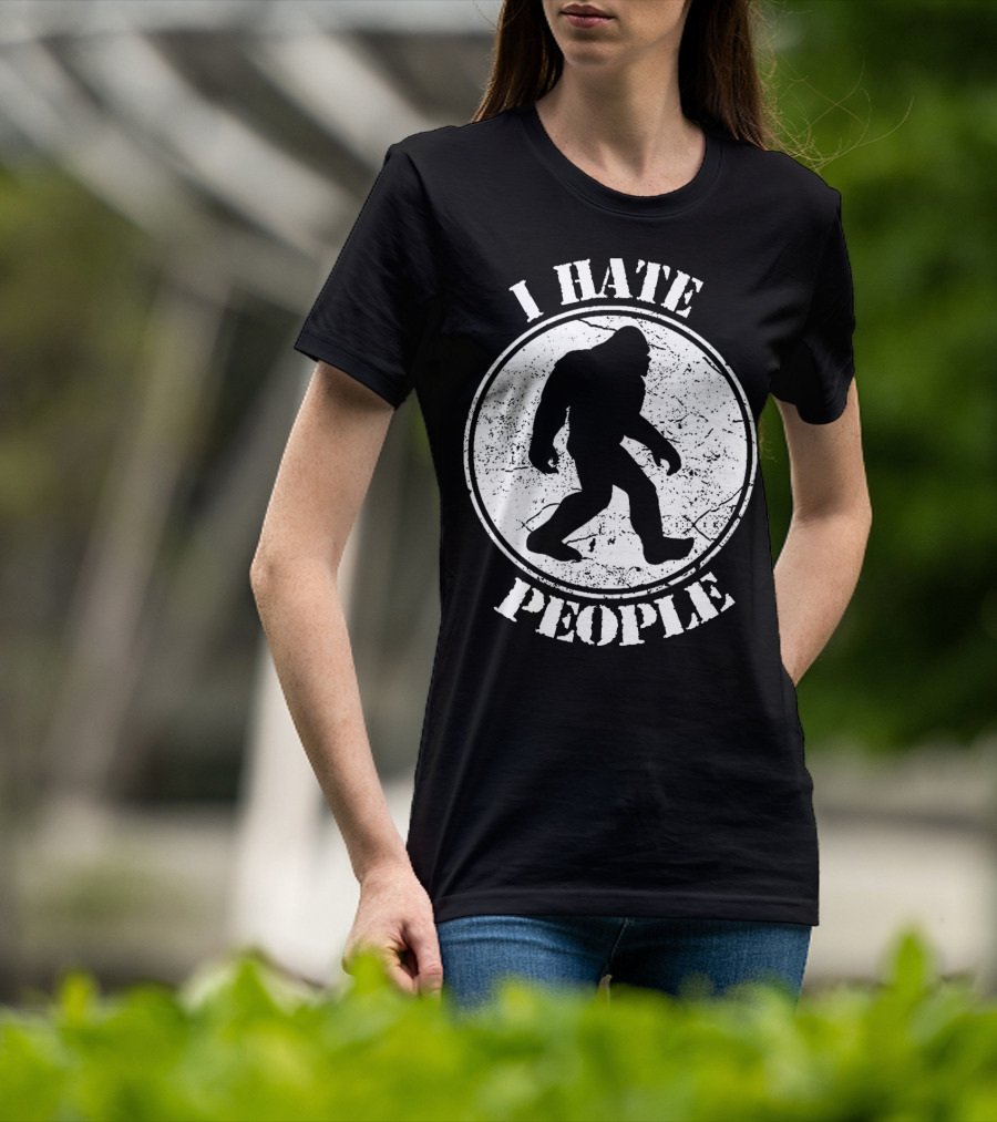 I Hate People Bigfoot Silhouette Walking In Circle T-Shirt