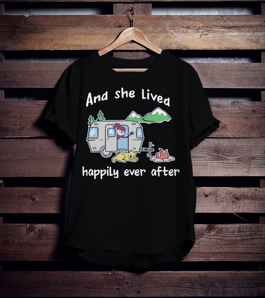And She Lived Happily Ever After Camper Mountains Campfire Dog T-Shirt
