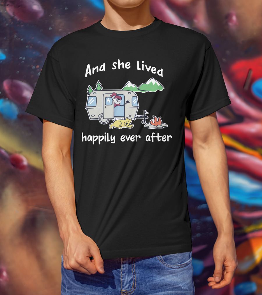 And She Lived Happily Ever After Camper Mountains Campfire Dog T-Shirt