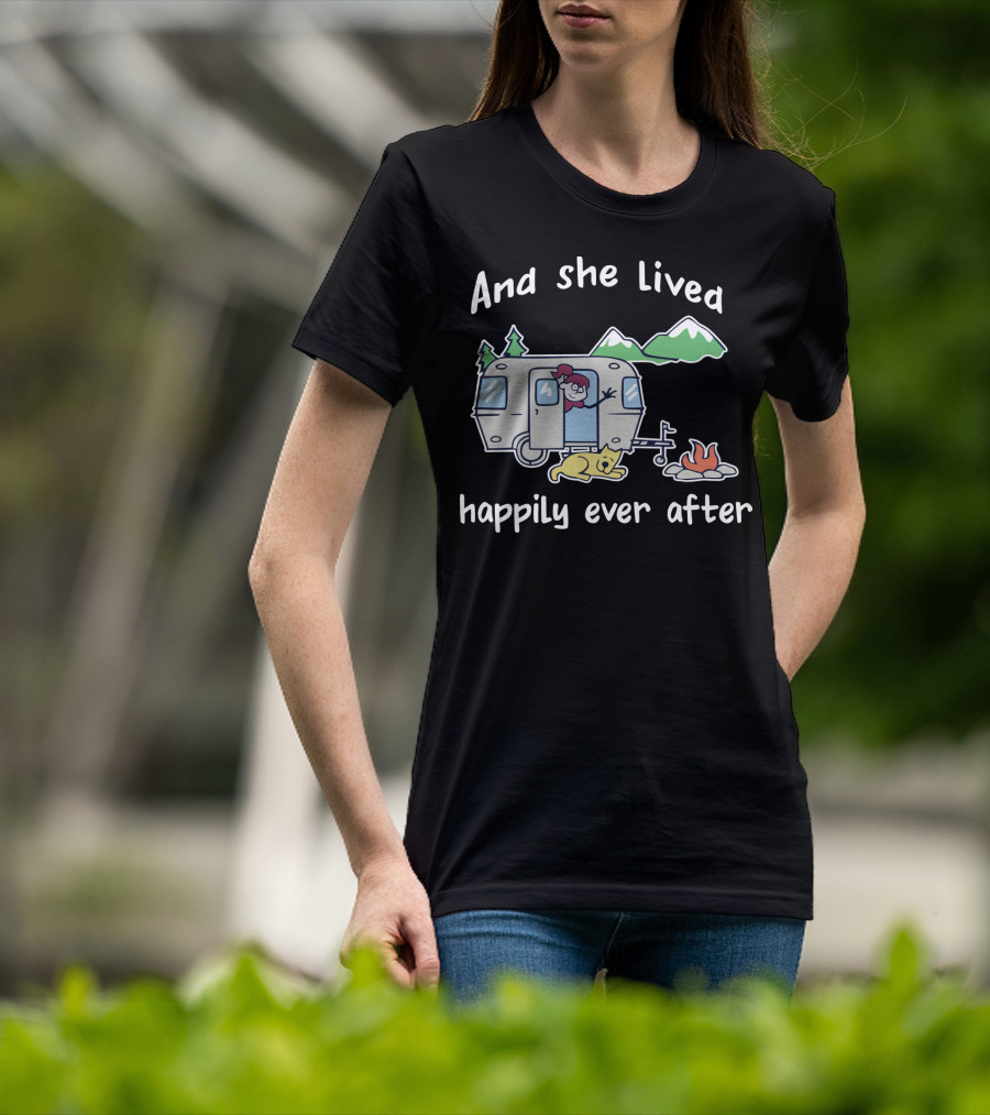 And She Lived Happily Ever After Camper Mountains Campfire Dog T-Shirt