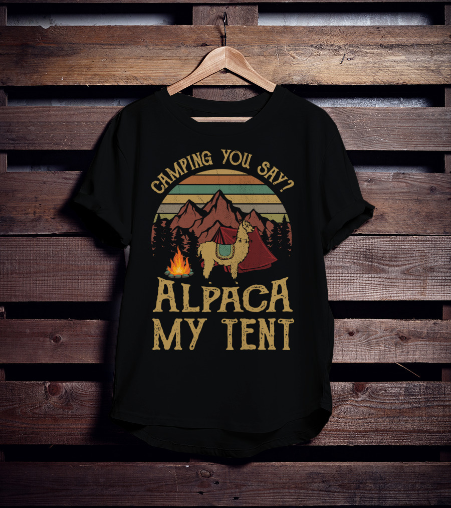 Camping You Say Alpaca My Tent Vintage Mountains And Campfire T-Shirt