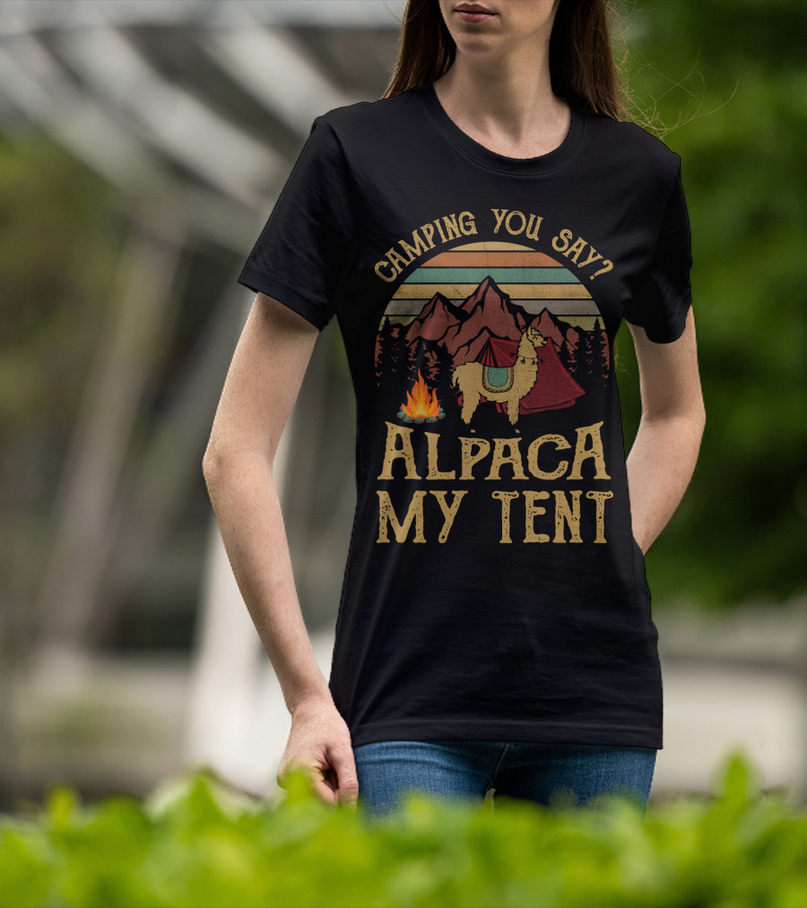Camping You Say Alpaca My Tent Vintage Mountains And Campfire T-Shirt