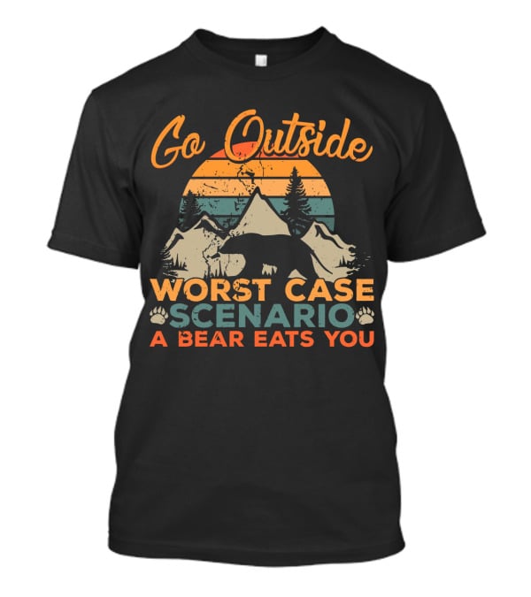 Go Outside Worst Case Scenario A Bear Eats You Retro Sunset Bear And Mountain T-Shirt