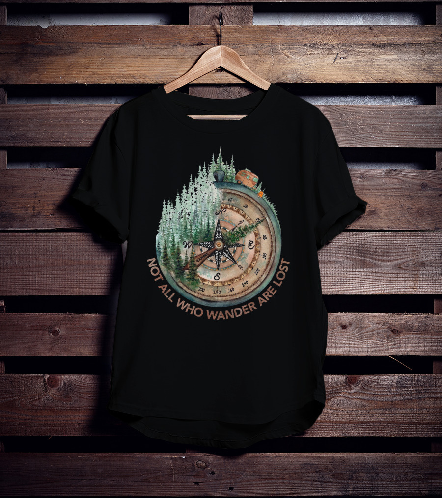 Not All Who Wander Are Lost Adventure Compass Forest Scene T-Shirt