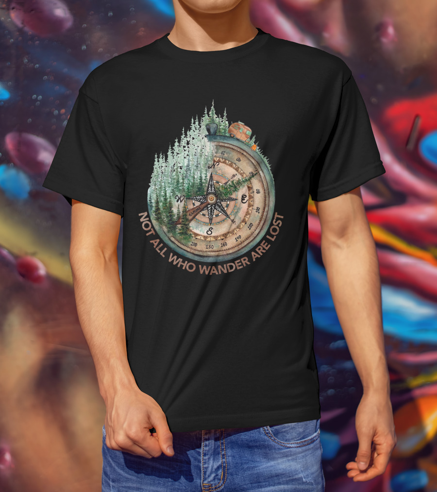 Not All Who Wander Are Lost Adventure Compass Forest Scene T-Shirt