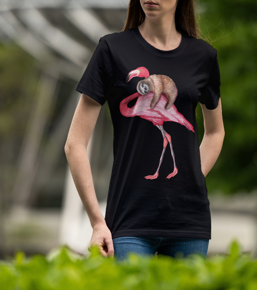 Sloth Riding Flamingo T-Shirt